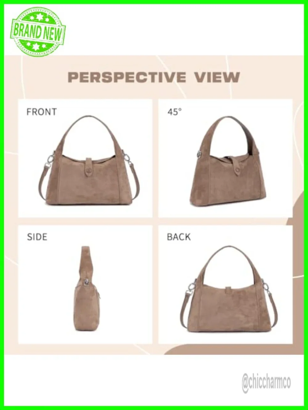 Vintage Half-Moon Hobo Tote Handbag, Soft Faux Suede Crossbody Purse with